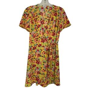 J. Crew Yellow Shirt Sleeve Floral Print Wrap Dress - Sz 4